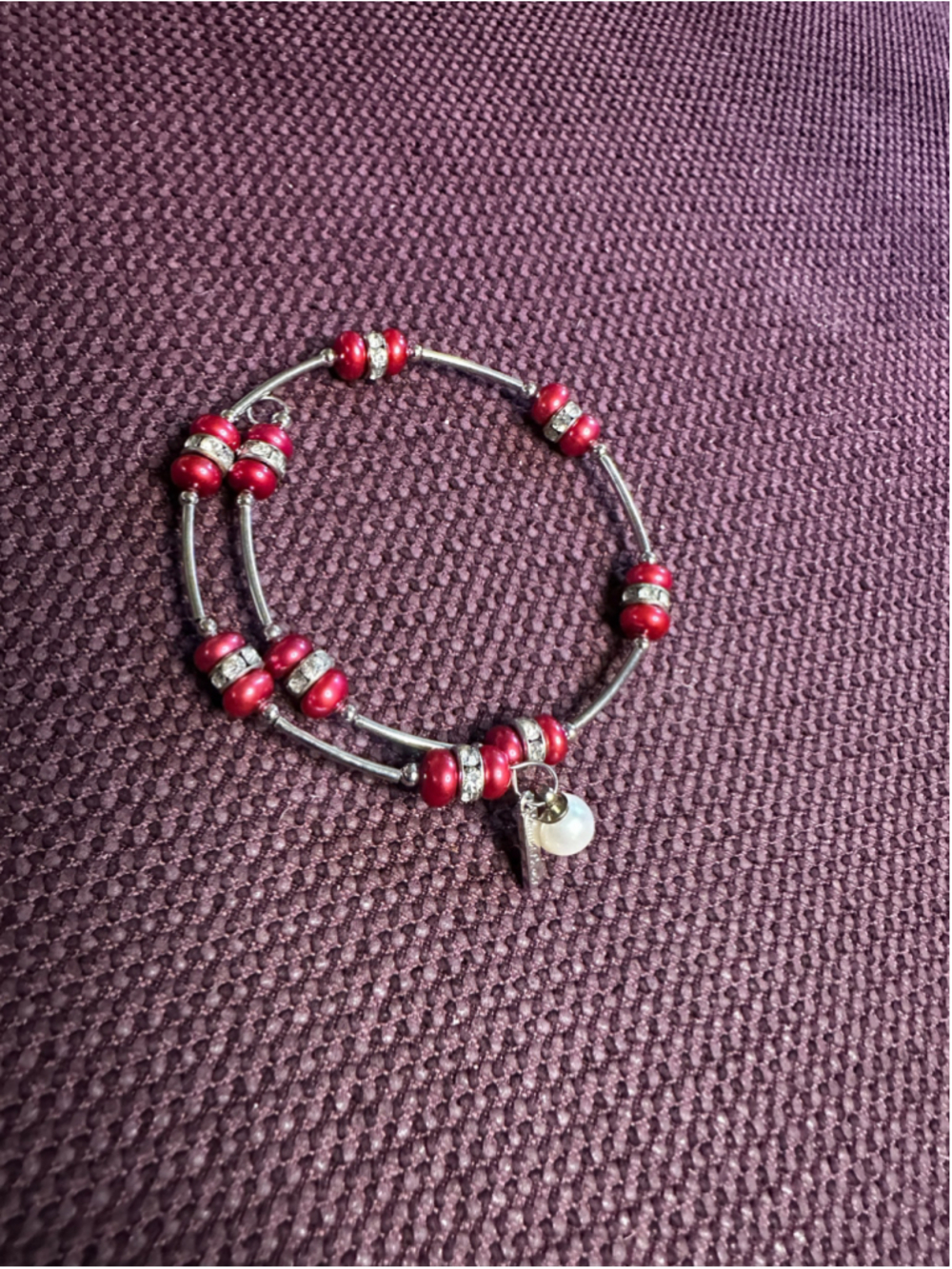 Vantel Pearls Red and Silver Beaded Wrap Bracelet